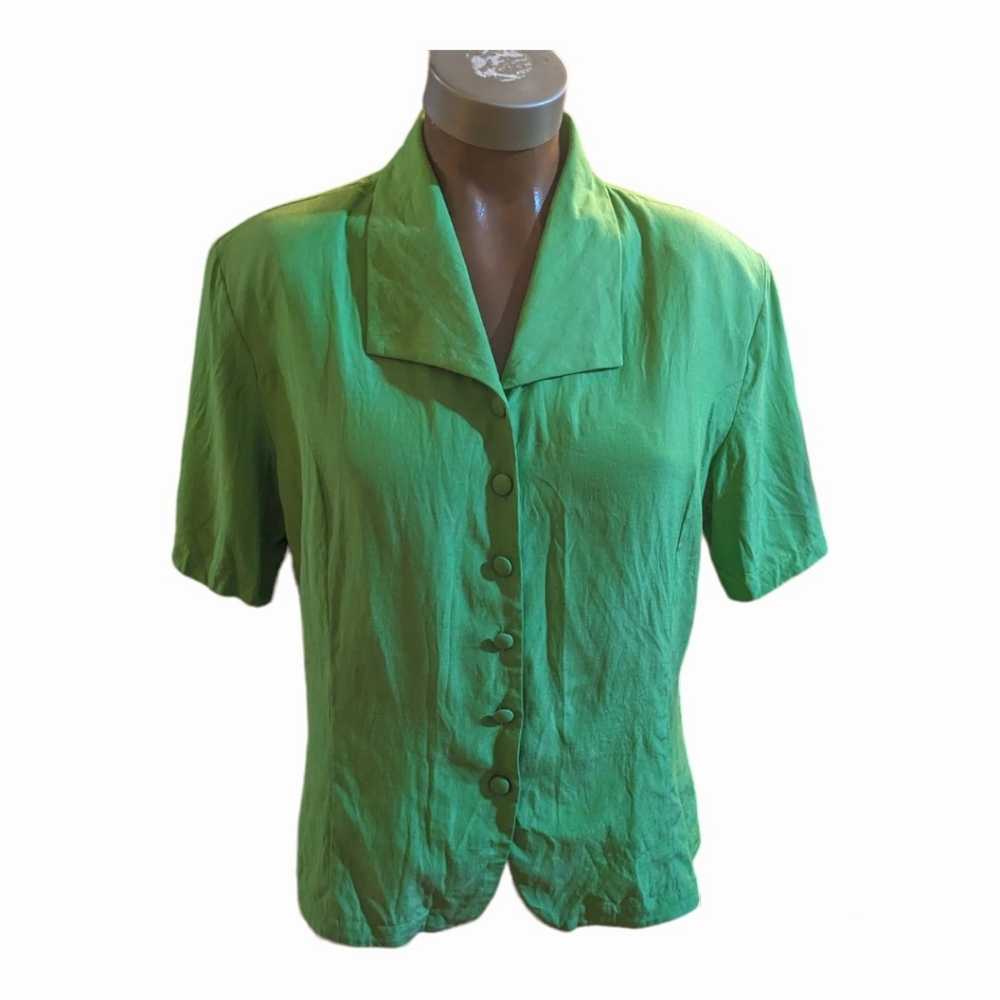 Vintage Silk Short Sleeve Blouse Anna & Frank M Lime Green